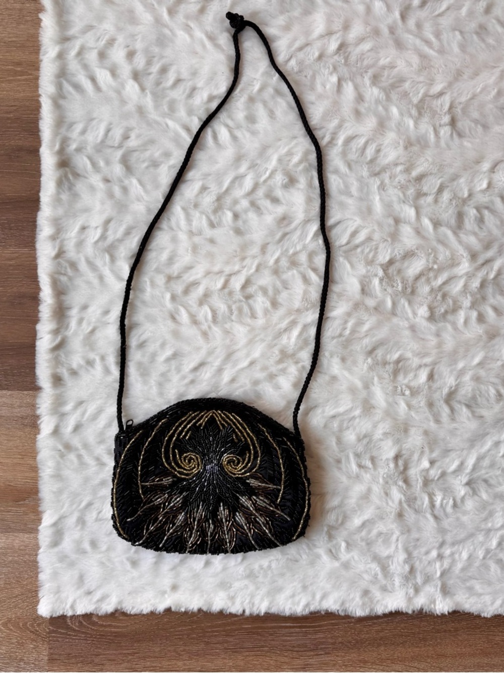 Vintage Black Gold Beaded Evening Crossbody Small Purse clutch